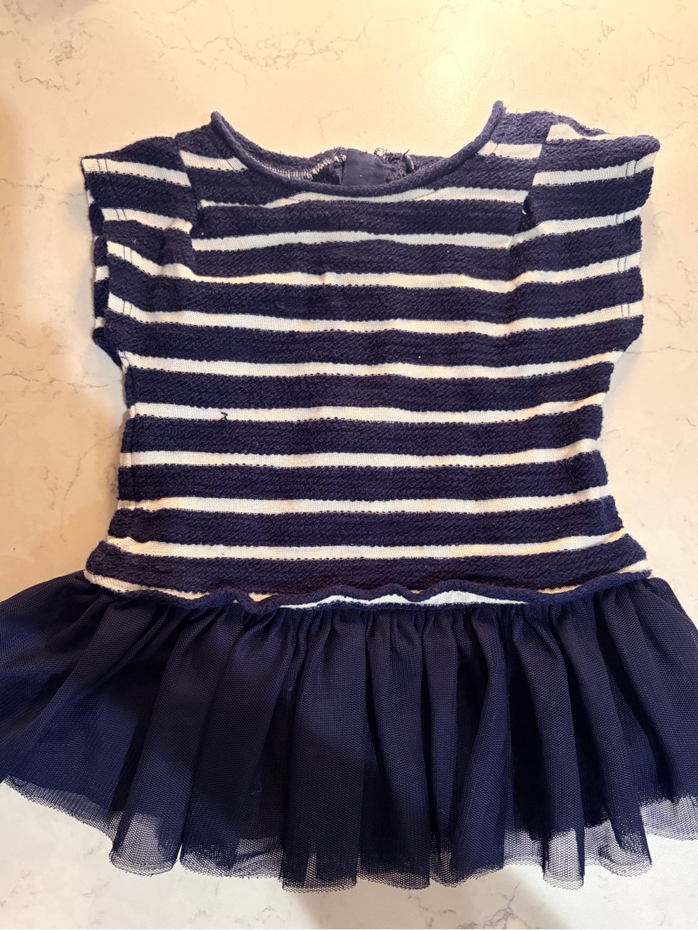 Cynthia Rowley Navy & White Striped Tulle-Hem Dress
